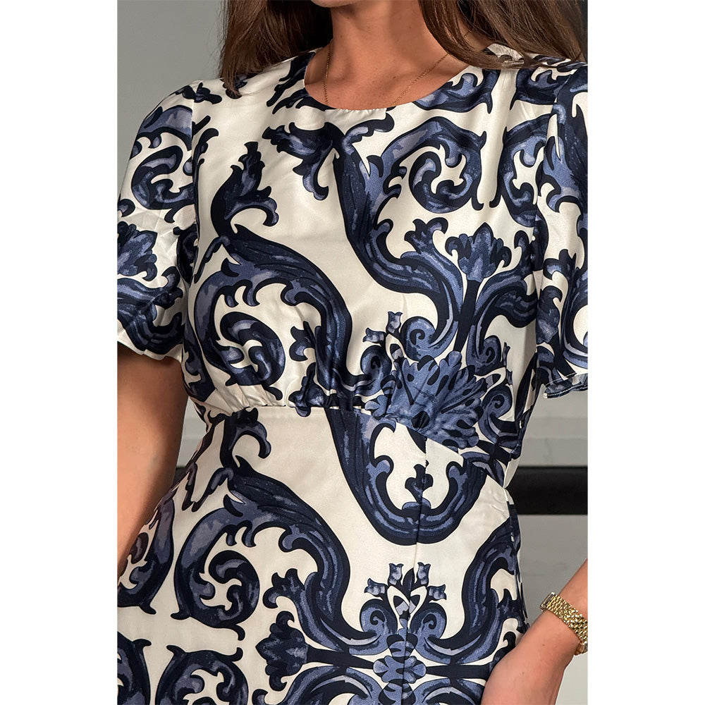Girl in Mind Britney Navy Print Angel Sleeve Midi Dress