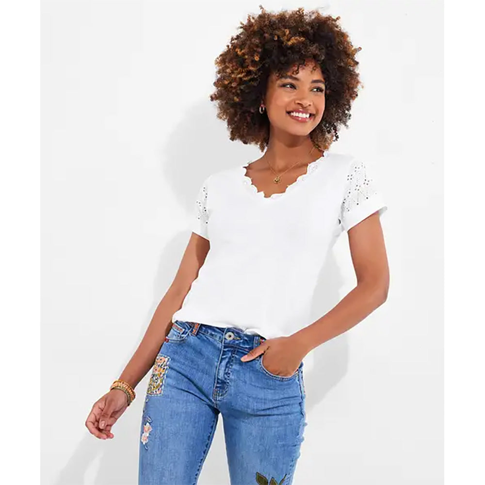 Joe Browns Summer Days Broderie Insert V-Neck T-Shirt WU157