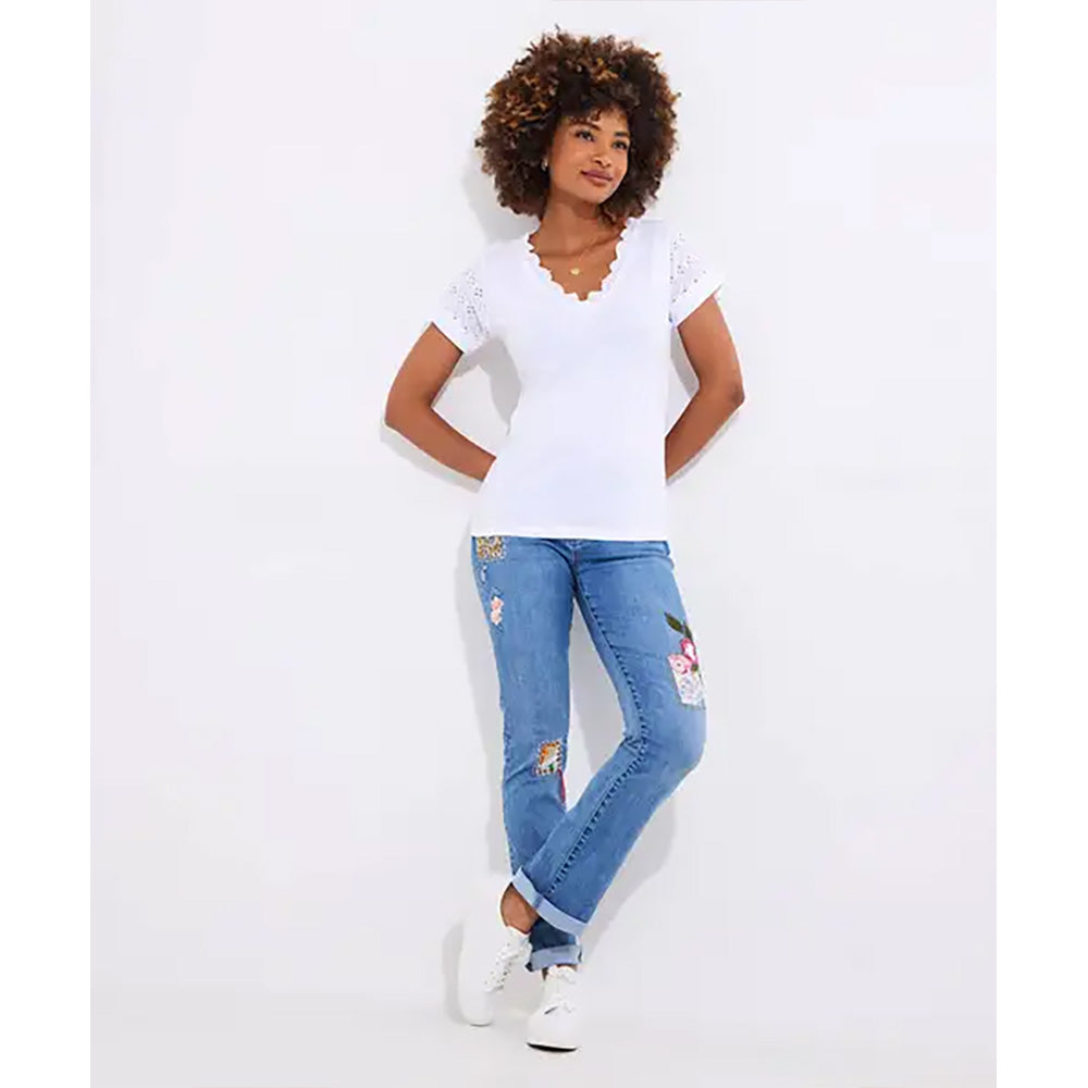 Joe Browns Summer Days Broderie Insert V-Neck T-Shirt WU157