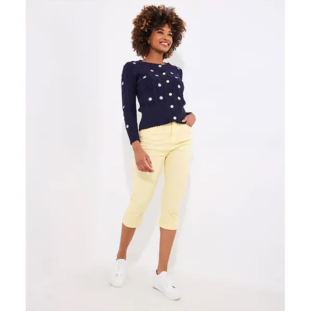 Jow Browns Daisy Embroidered Cable Knit Cardigan Navy WK794