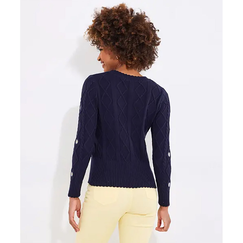 Jow Browns Daisy Embroidered Cable Knit Cardigan Navy WK794