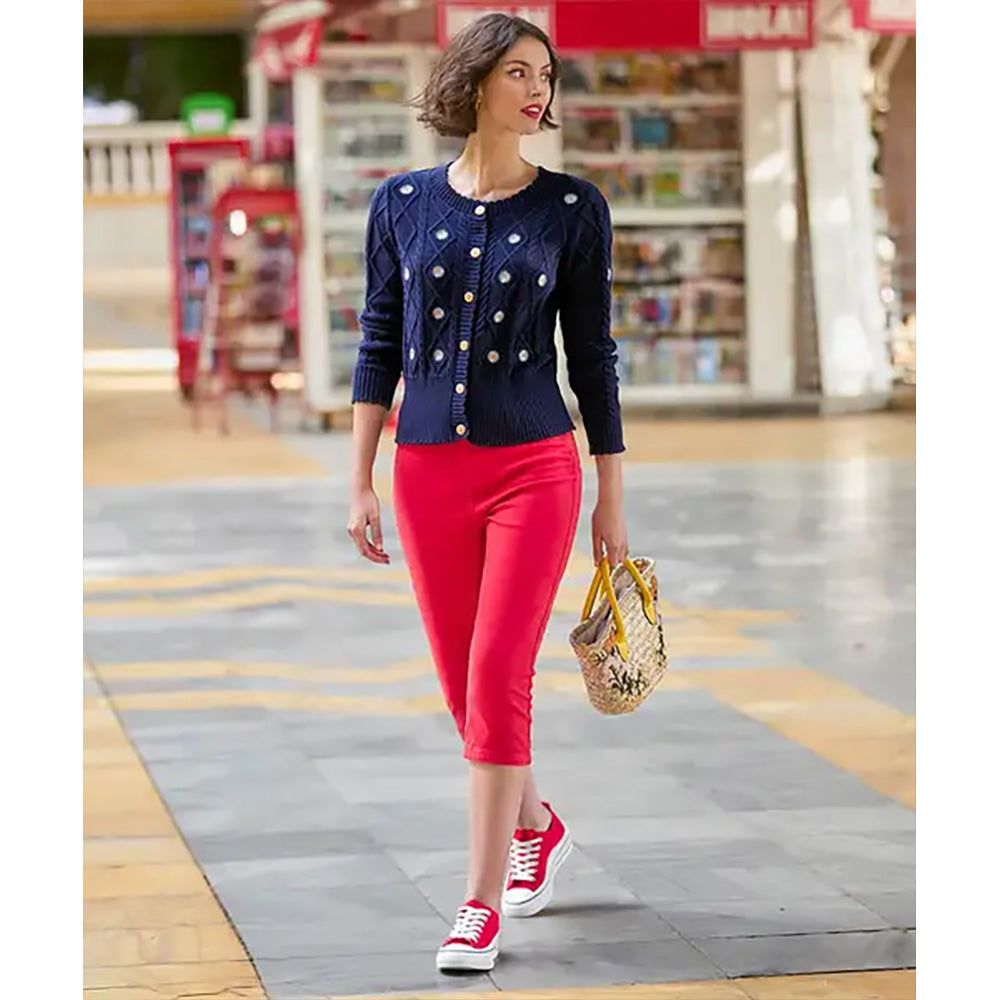 Jow Browns Daisy Embroidered Cable Knit Cardigan Navy WK794