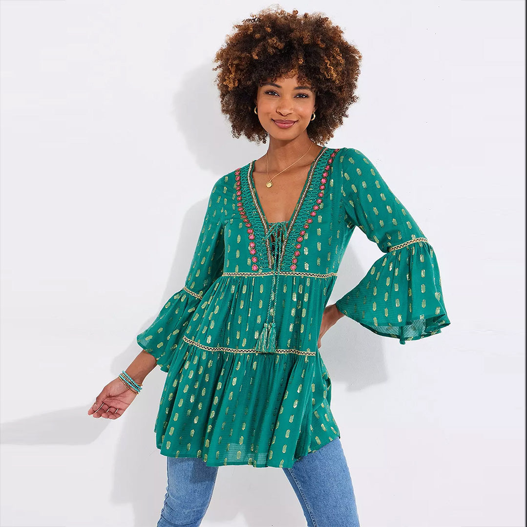 Joe Browns Festival Vibes Beaded Tunic Dress in Green
