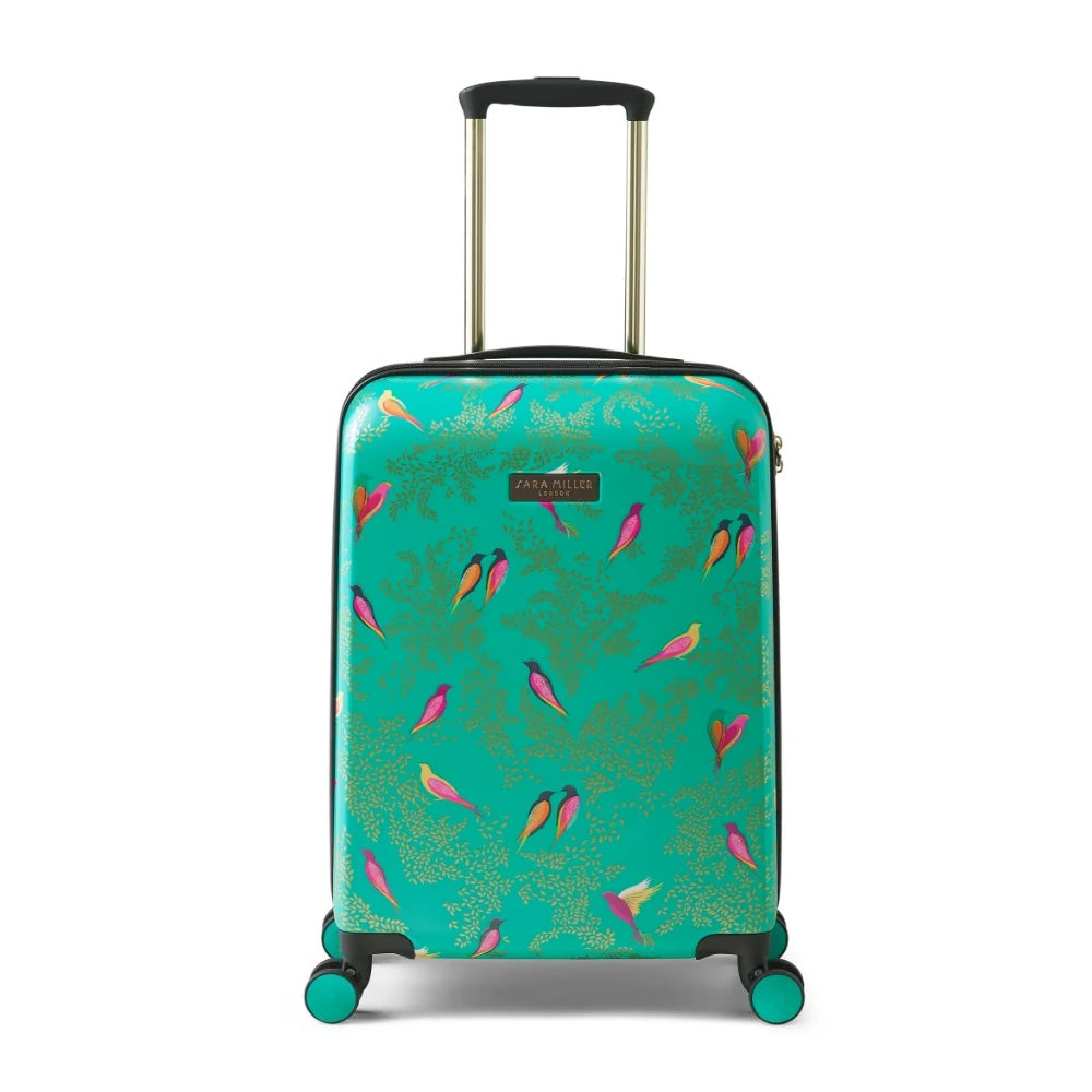 Sara Miller London Small Trolley Spinner Suitcase - Green Birds