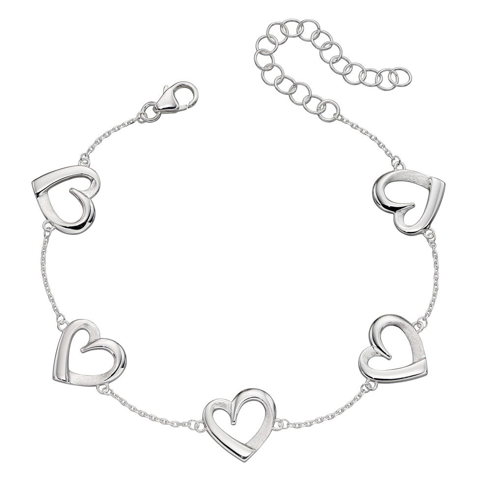 Layered Heart Station Sterling Silver Bracelet
