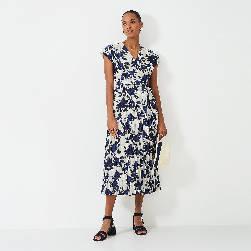 Henley Royal Regatta Wrap Front Print Pleated Dress in White Floral HRWWJ001