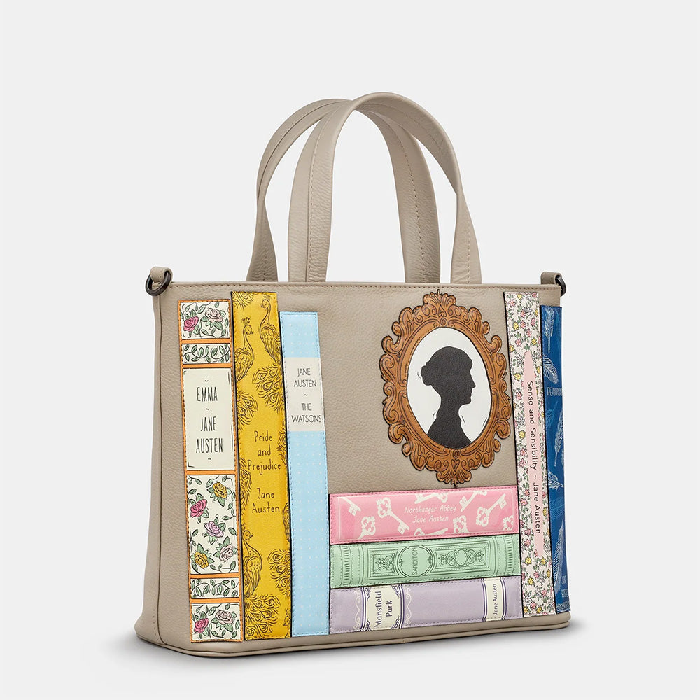 YOSHI Jane Austen Bookworm Warm Grey Leather Multiway Grab Bag