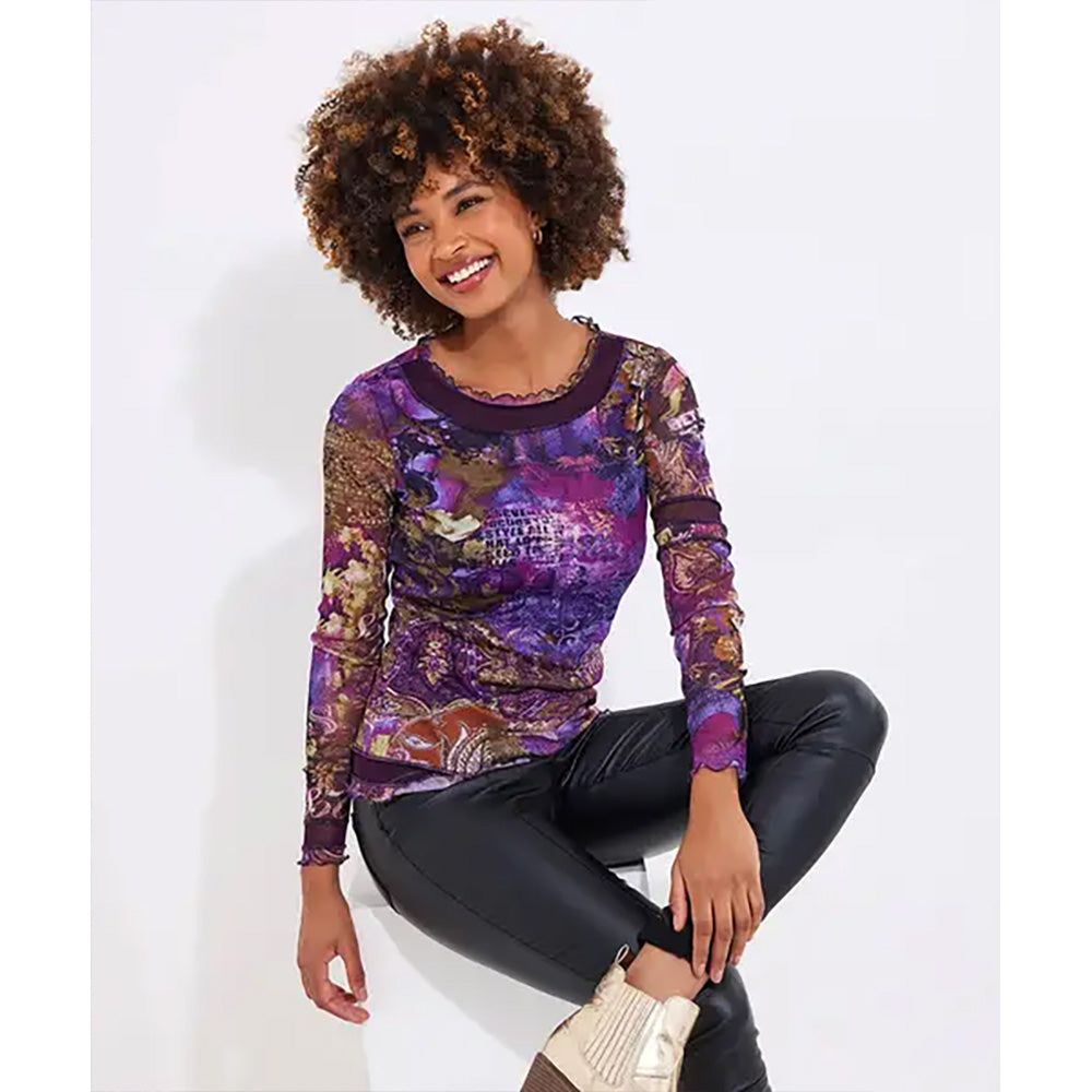 Joe Browns Mesmerising Long Sleeve Mesh Top Purple WU146