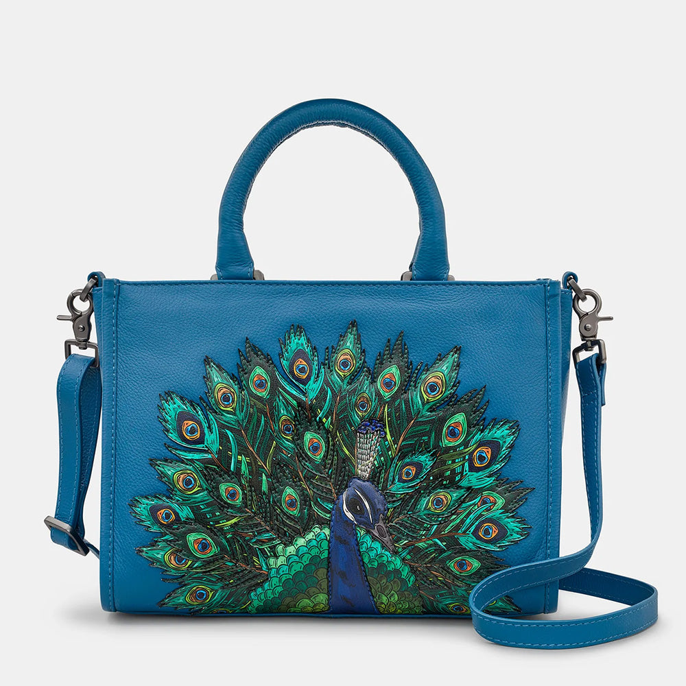 YOSHI Peacock Plume Petrol Blue Leather Multiway Grab Bag