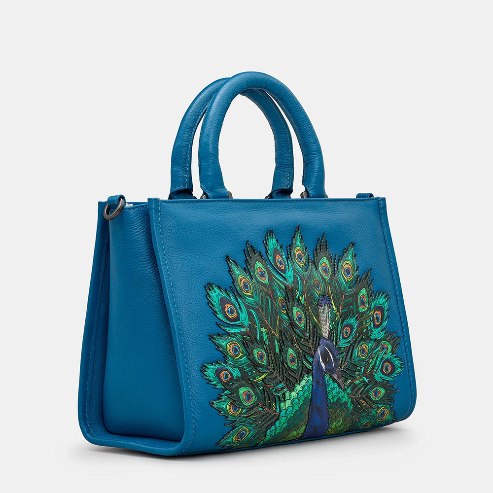YOSHI Peacock Plume Petrol Blue Leather Multiway Grab Bag