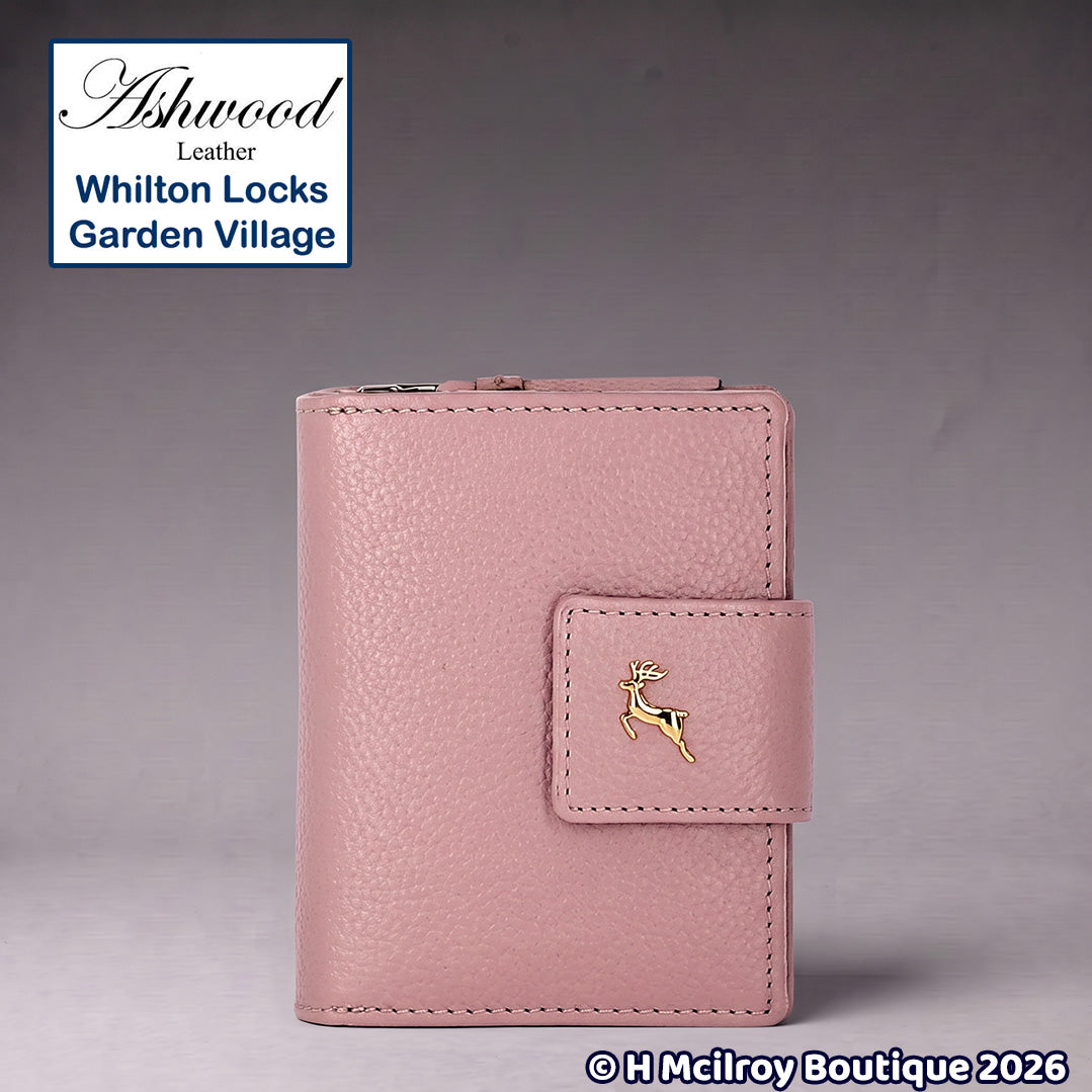 Ashwood Leather RFID Secure Purse with Zip and Stud Closure Green X-30