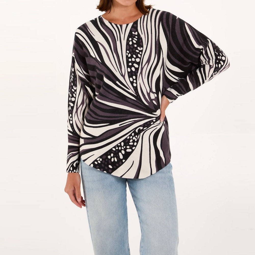 Abstract Fine Knit Batwing Jumper