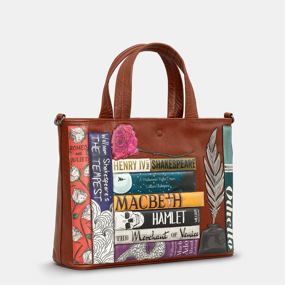 YOSHI Shakespeare Bookworm Brown Leather Multiway Grab Bag