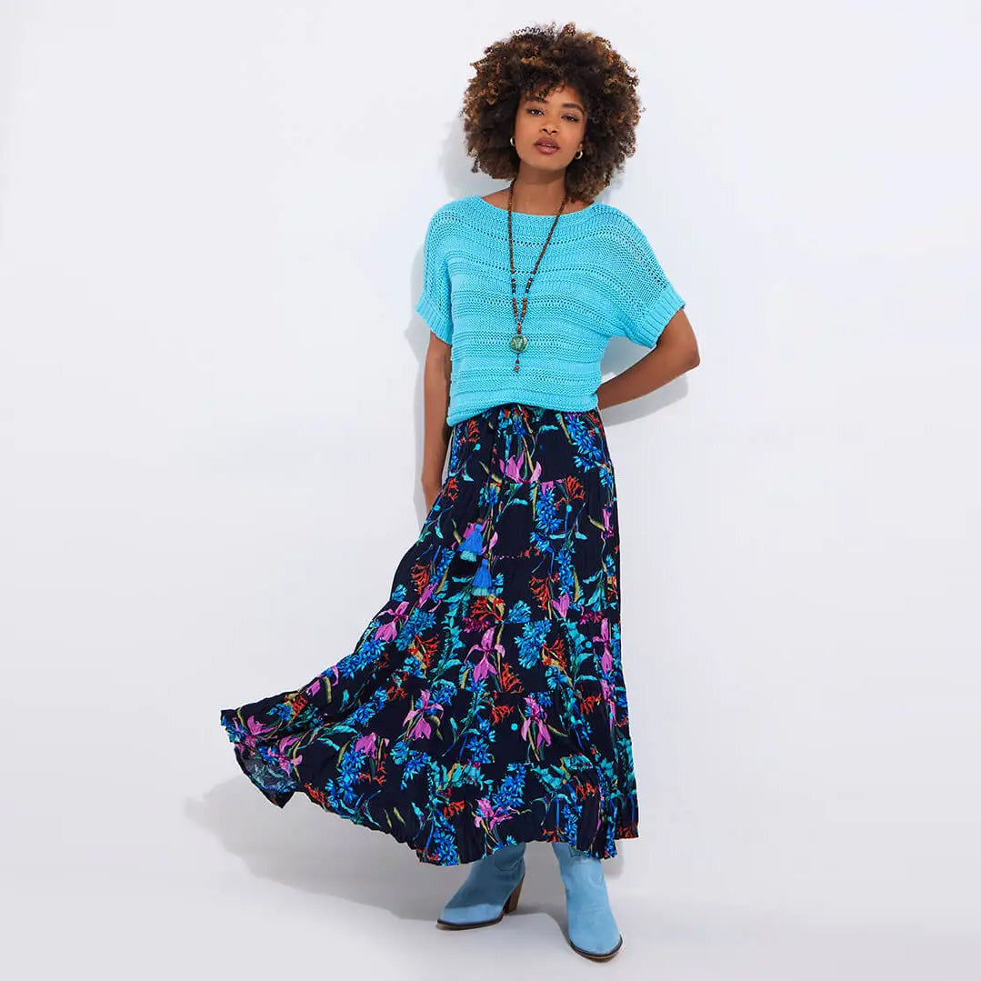 Joe Browns Summer Solstice Sequin Crinkle Maxi Skirt Navy WS456