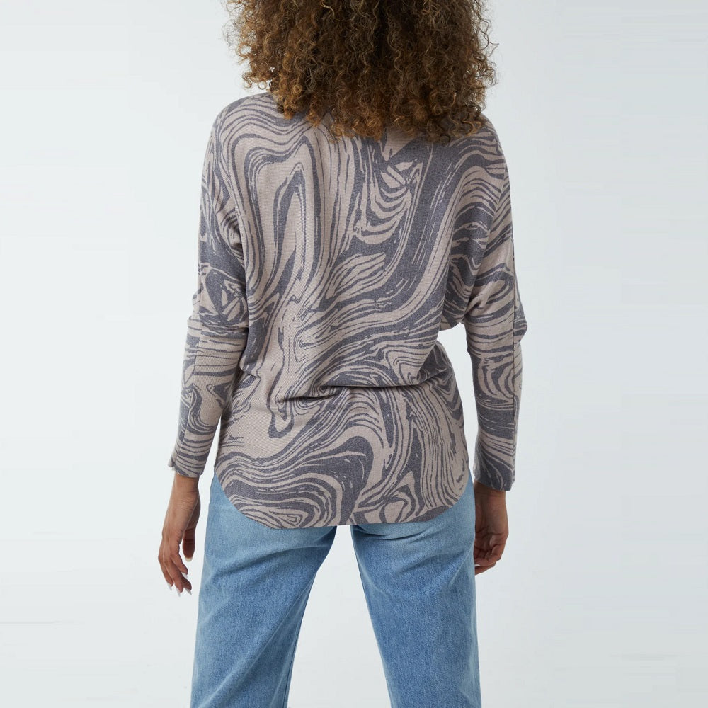 Swirl Print Batwing Jumper