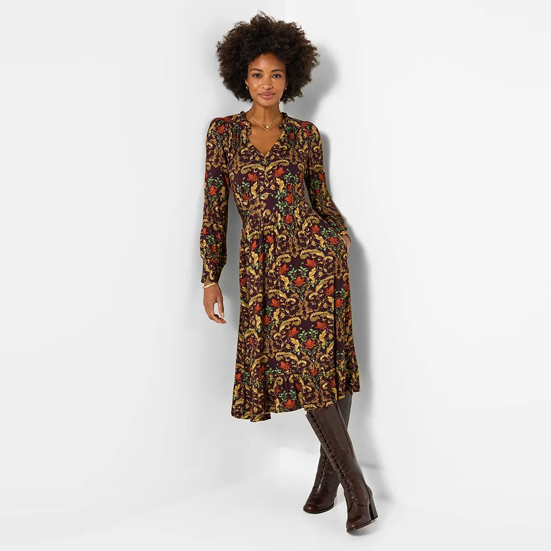 Joe Browns Elegant Leaves Long Sleeve Jersey Midi Dress WF725