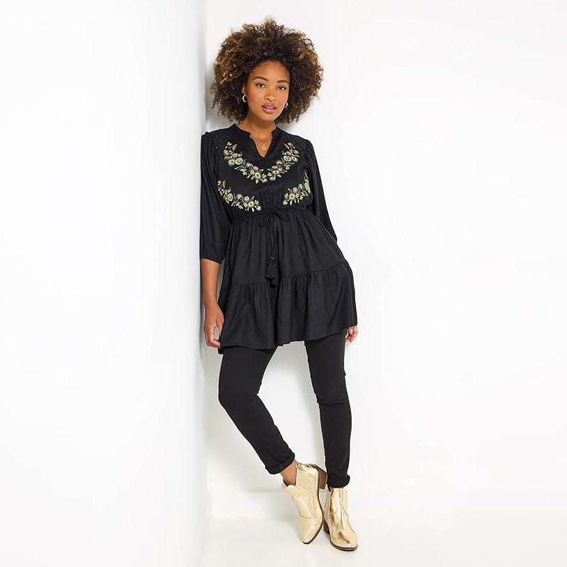 Joe Browns Emma Embroidered Tunic Dress Black WG692