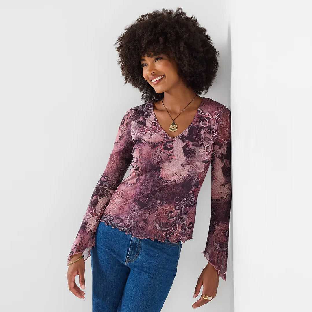 Joe Browns Patterned Mesh Top With Wide Sleeve WU529