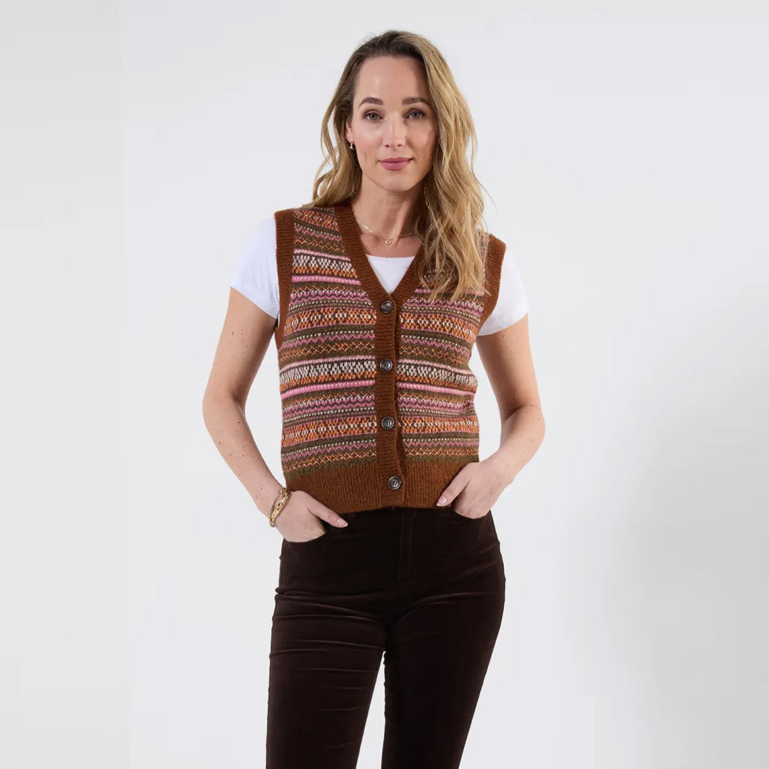 Joe Browns Autumn Days Fairisle Button Through Knitted Vest WN050
