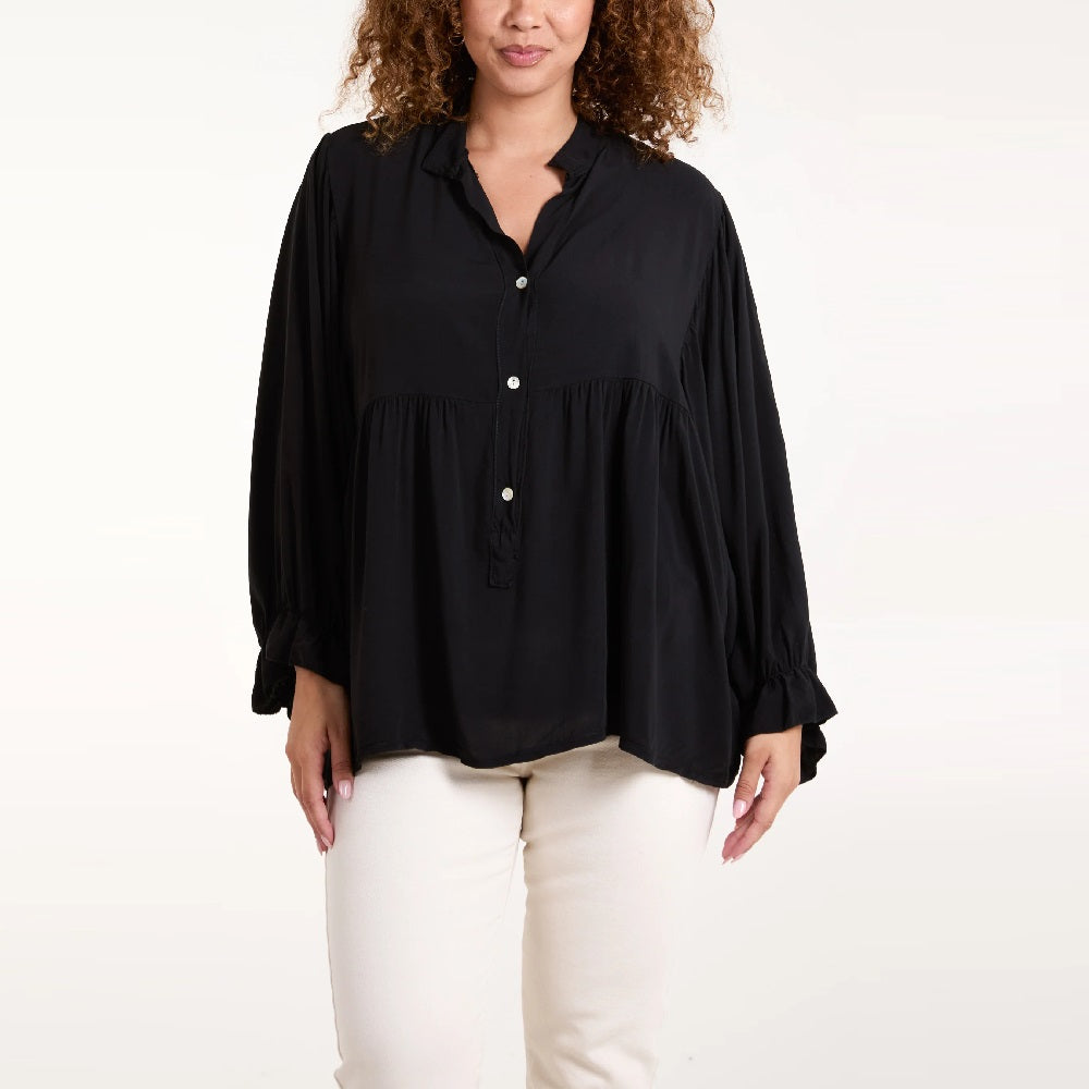Batwing Smock Blouse with Ruffle Sleeves