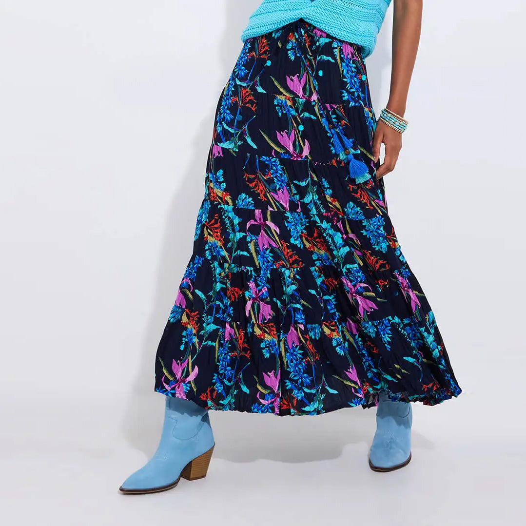 Joe Browns Summer Solstice Sequin Crinkle Maxi Skirt Navy WS456