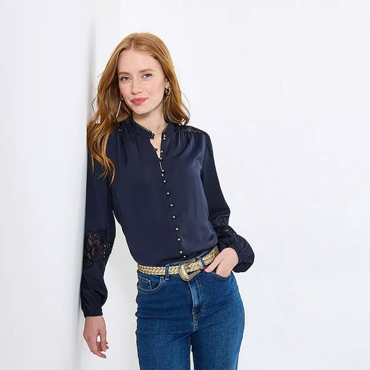 Joe Browns Suzanna Satin Blouse Navy WA450