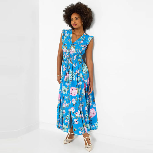Joe Browns Millie Floral Maxi Dress Blue WF423