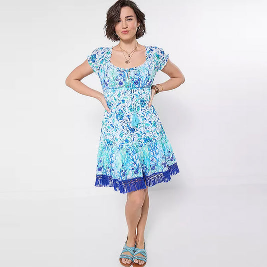 Joe Browns Ocean Blue Sequin and Embroidered Dress Blue WF499