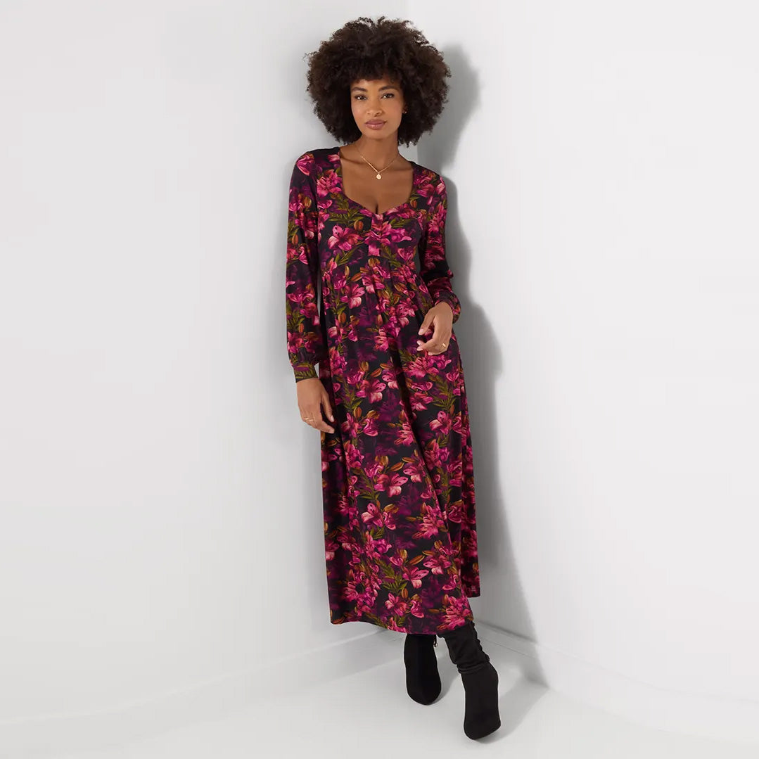 Joe Browns Lovely Lily Print Long Sleeve Jersey Midi Dress WF724