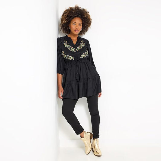 Joe Browns Emma Embroidered Tunic Dress Black WG692