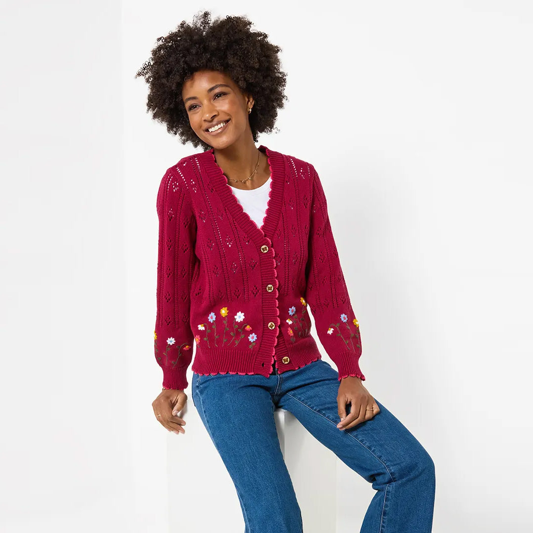 Joe Browns Darling Floral Embroidered Pointelle Cardigan WN047