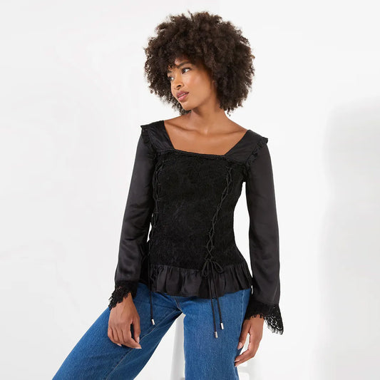 Joe Browns Wide Sleeve Lace Blouse With Lace Up Detailing WA571